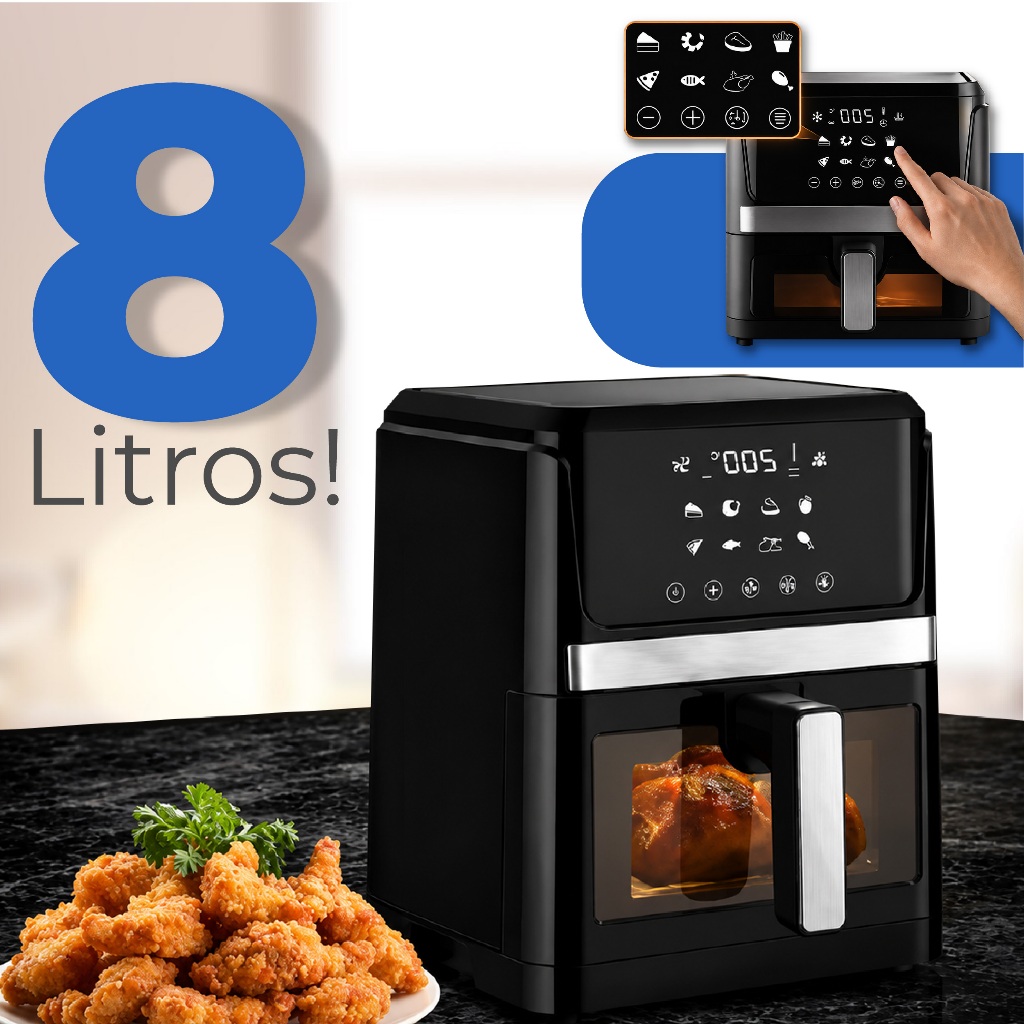 Fritadeira Elétrica Air Fryer Com Painel Digital 8 Litros 1600W De Potencia Sem Óleo Top Premium