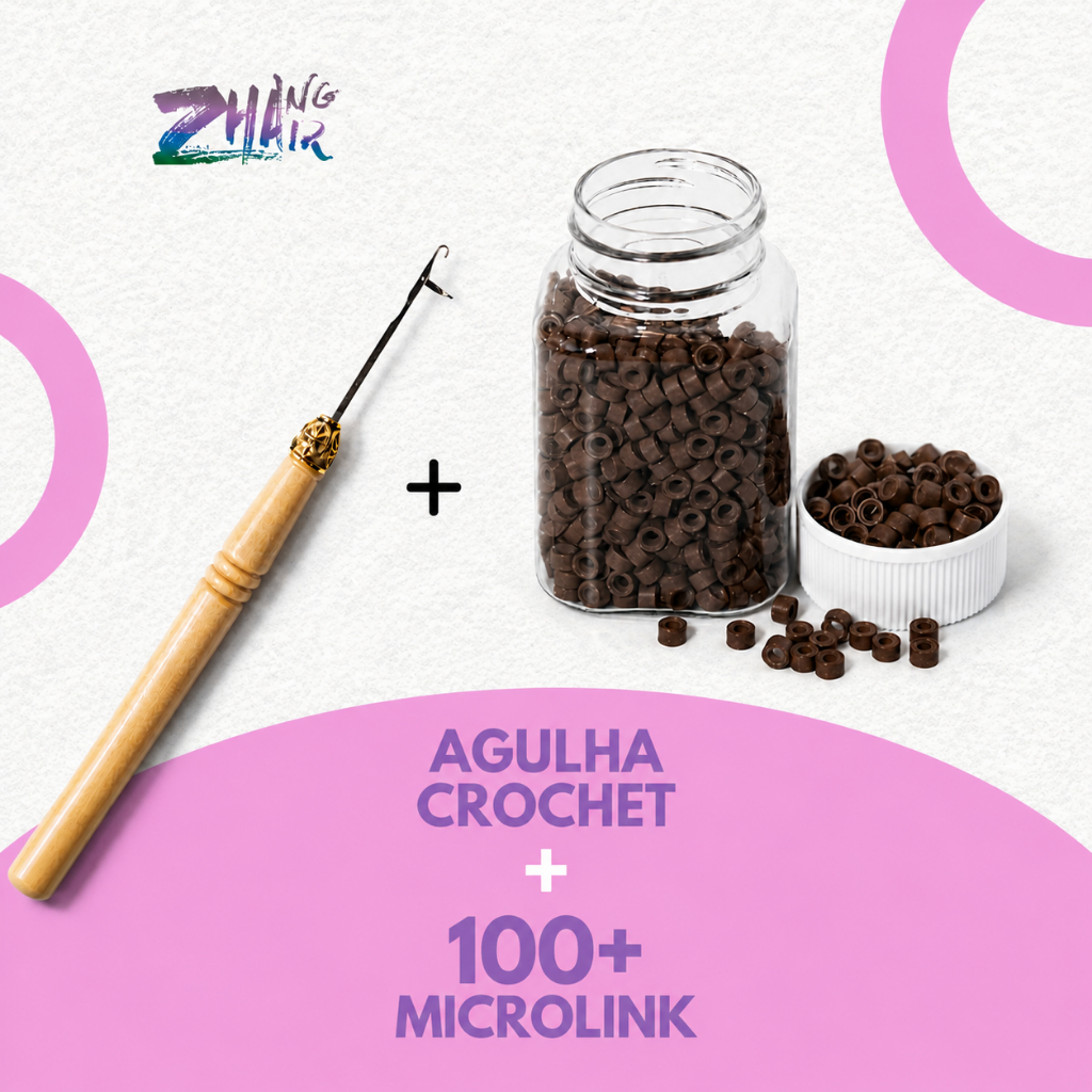 Kit com 1 Agulha Crochet madeira + 100 Microlinks