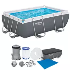 Piscina Estrutural Retangular 4000 Litros + Filtro + Capa + Lona Power Steel Bestway
