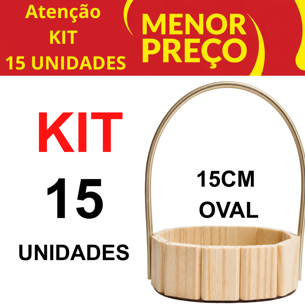 Kit 15 Cestas Oval 15cm Fraldeira Madeira Decoração com Alça