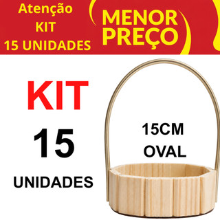 Kit 15 Cestas Oval 15cm Fraldeira Madeira Decoração com Alça