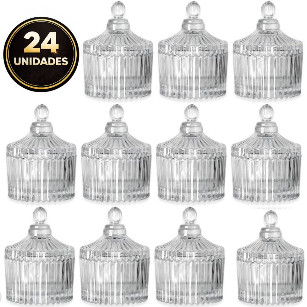 24 Potiches Decorativa de Cristal Baleiro Vidro Lapidado 6,5x9cm Bomboniere Luxo Decoração De Festa Casamento