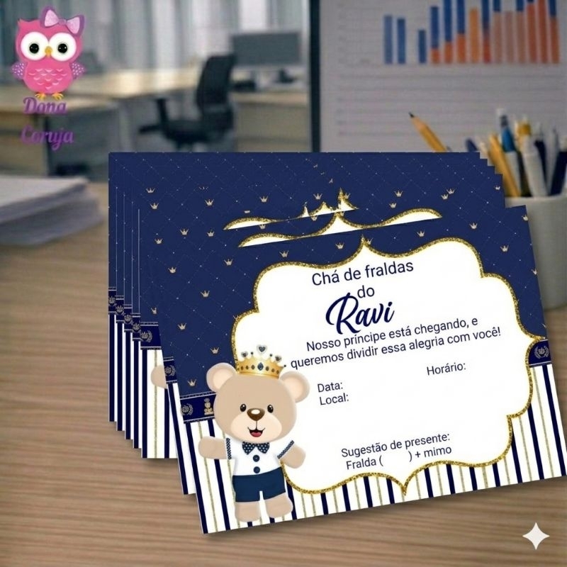50 Convites personalizados Chá de Fraldas - bebê 10x7
