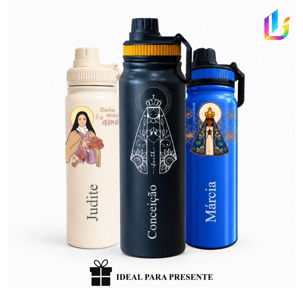 Garrafa Térmica Inox 800ml Personalizado Nossa Senhora Aparecida/Cátolico - Presente de fé