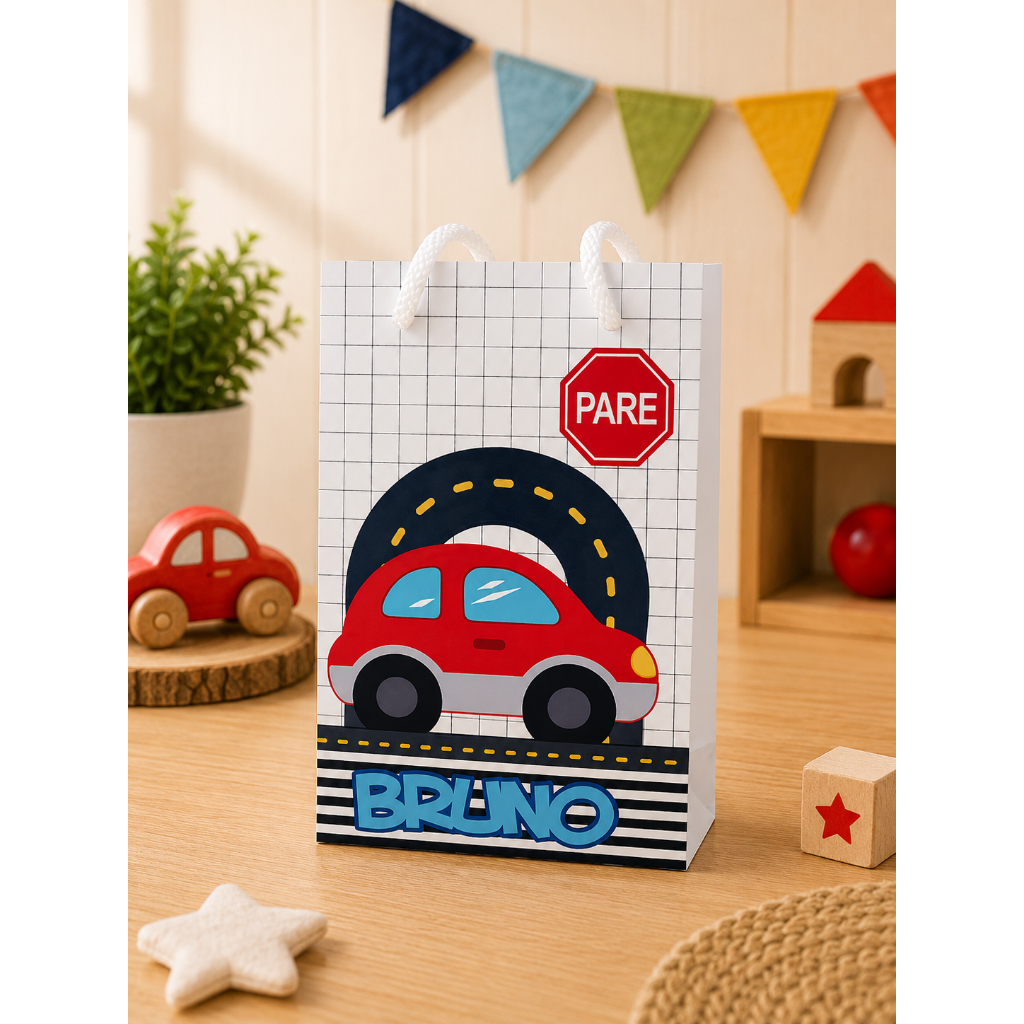 Sacolinha Personalizada Carrinhos Luxo | Lembrancinha Infantil com Alça | Tema Transporte Menino | Festa Carrinhos