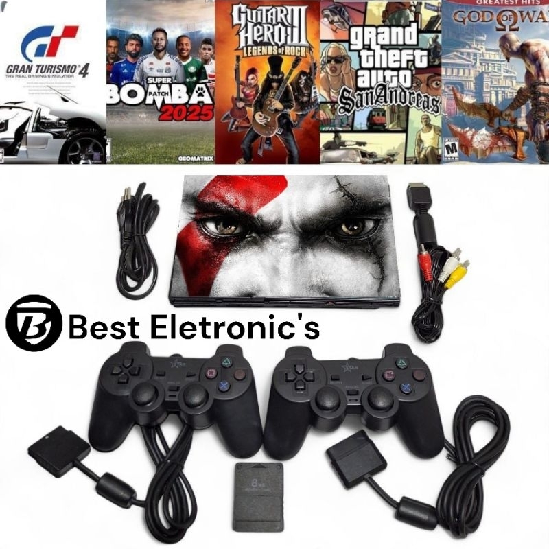 Ps2 Playstation 2 Original Sony - Ps2 Completo - Ps2 Slim - Skin Face GOW