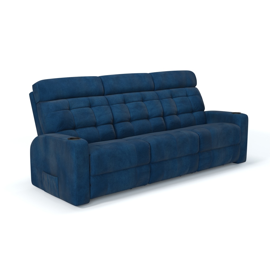 Sofá 3 Lugares Reclinável Elétrico com Massageador Linha Cinema em Tecido Suede com Braço