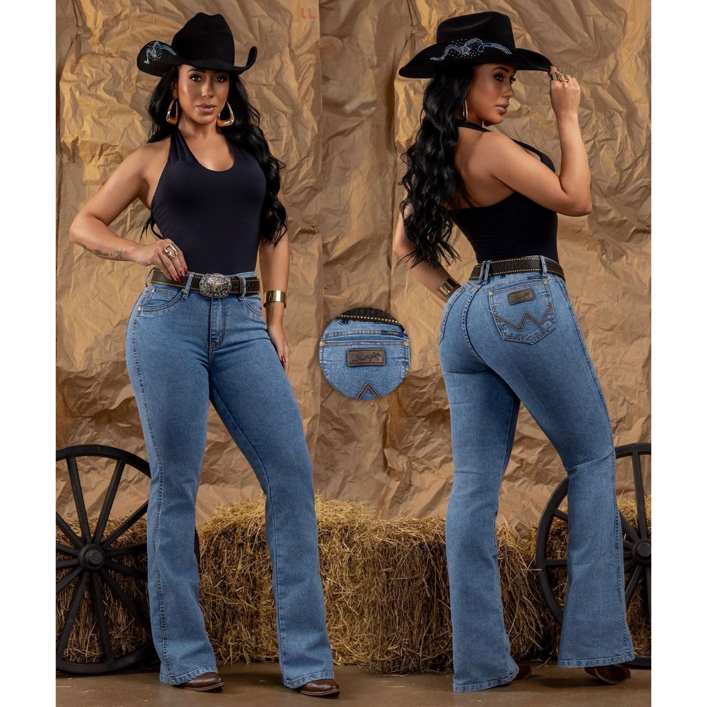 Calca Femenina Country Bordada Da TF Modelgaem Perfeita Calça Flare Com Elastano Wrangle boiadeira