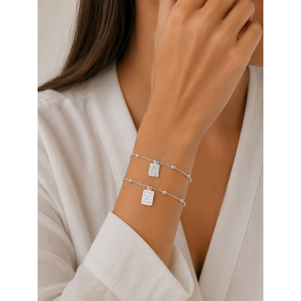 Pulseira Escapulário Folheada Prata 925 Nossa Senhora Aparecida Feminina Proteção Fé Religiosa Hipoalergênica