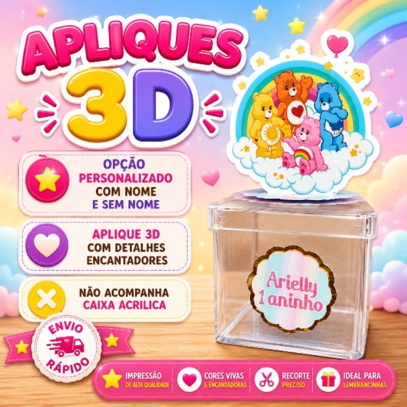 Apliques em pé 3D e nome e idade Ursinhos Carinhosos ~ Lembrancinhas Festa infantil Aniversário Personalizados Mimo