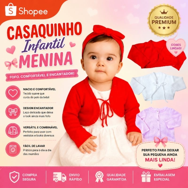 Casaco Infantil Menina Casaquinho Bebê Bolero Quentinho para Vestido, Passeio e Festa Inverno Roupa de Frio