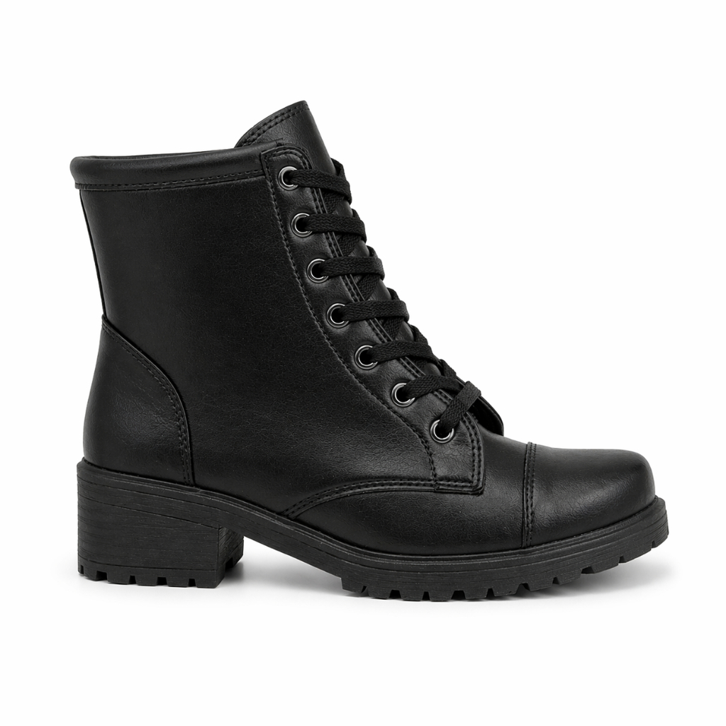 Coturno Feminino Luranto Cano Curto Salto Baixo Tratorado Preto Verniz Casual — imagem 2 de 2