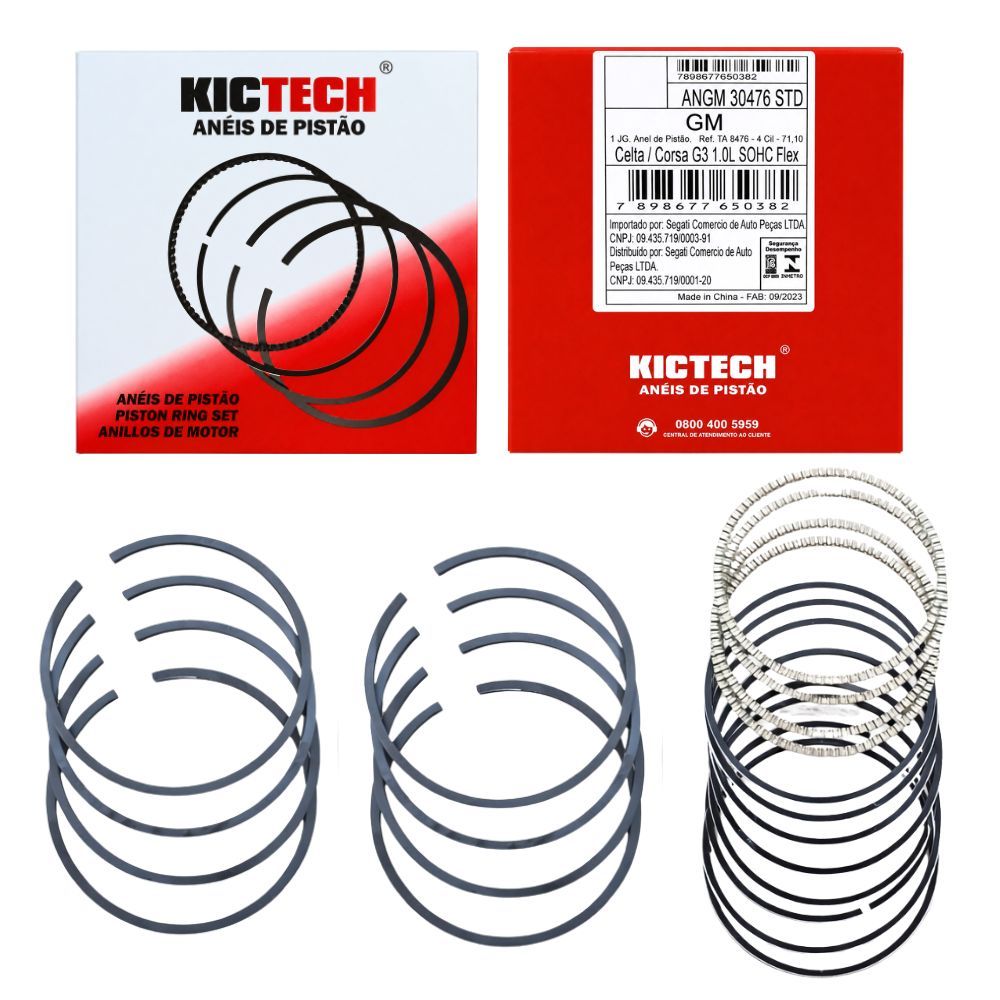 Jogo de Anéis Pistão STD Corsa Classic Celta Prisma 1.0 8V MOTOR VHC - Kictech ANGM30476STD