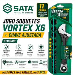 Jogo De Soquete 10 a 19mm Com Chave Catraca Ajustável Sata ST09000