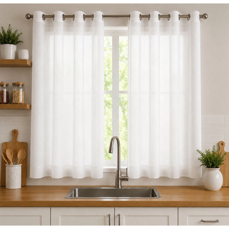Cortina Voil Linho Flame 2,00x1,20 Para Cozinha Sala e Quarto