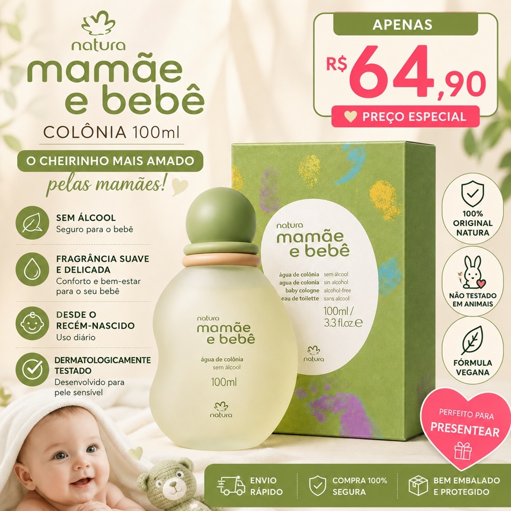 Natura Mamãe e Bebê Original Colônia 100ml Hidratante Lenço Sabonete Creme Assadura Diversos