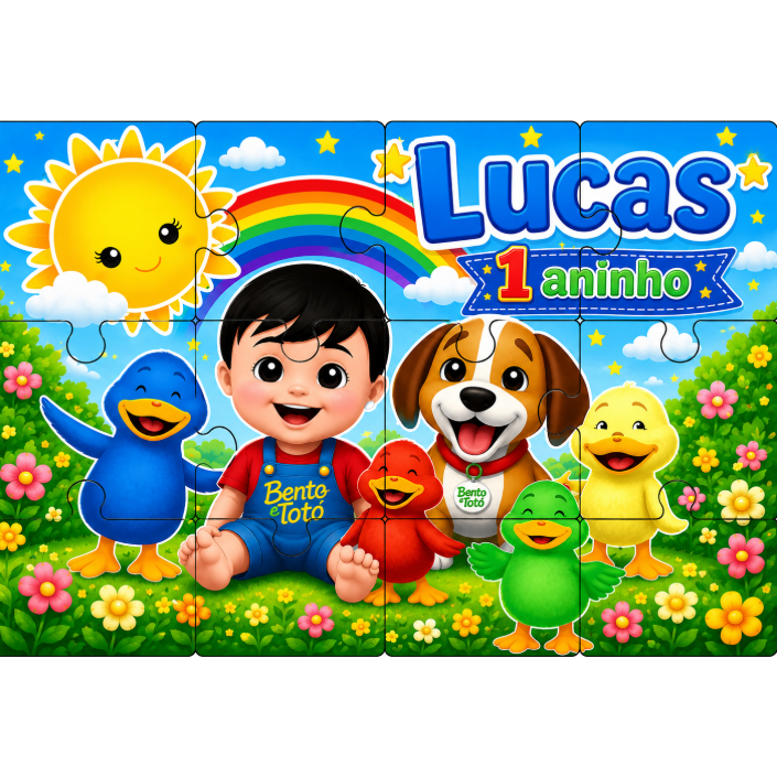 Kit 30 Quebra-Cabeças MDF 10x15 Bento e Totó Personalizado Menino com Nome e Idade Lembrancinha de Aniversário Infantil