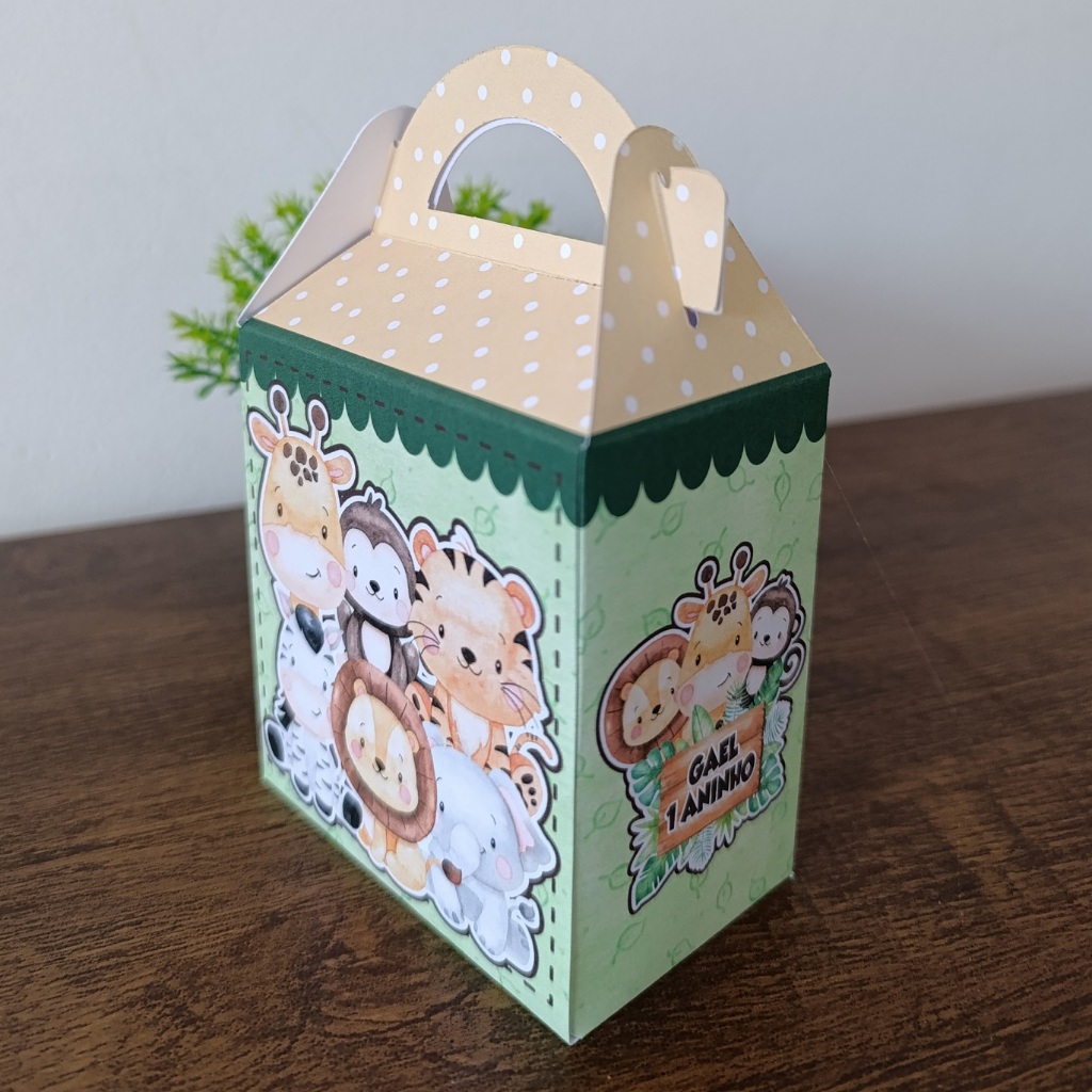 Maletinha maleta caixinha personalizada nome idade lembrancinha mimo SAFARI ANIVERSARIO CHA BEBE REVELAÇÃO