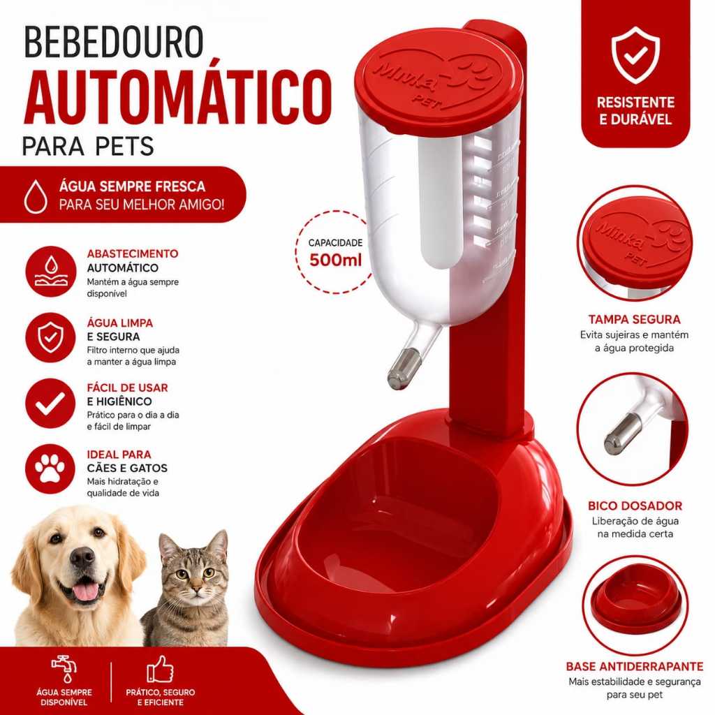 Bebedouro automático com Comedouro  Anti-Formiga para Cães e Gatos.