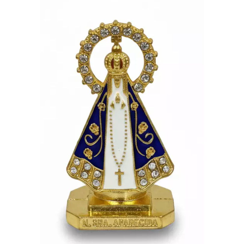 Imagem de Nossa Senhora aparecida Com Coroa Dourada Painel Carro Caminhão Mesa Santinha