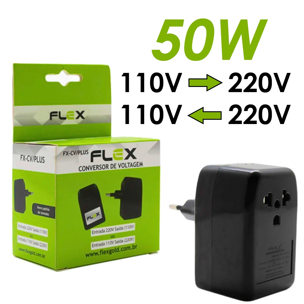 Conversor de Voltagem 50W Bivolt 110V para 220V e 220V para 110V Flex FX-CV Plus