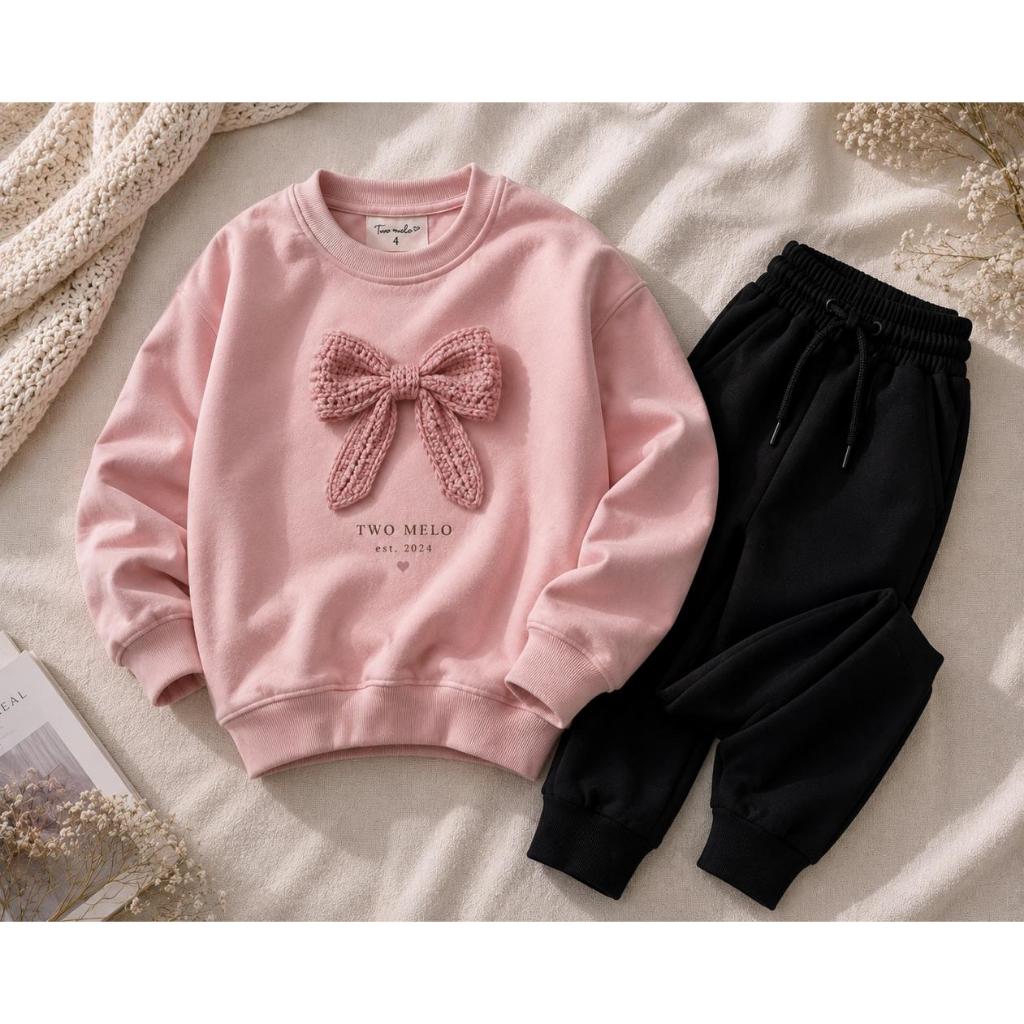 Conjunto  Laço Estampa 3D kit Moletom sem Gola Algodão Quentinho Menina Delicado Fofo 2 ao 16 Flanelado