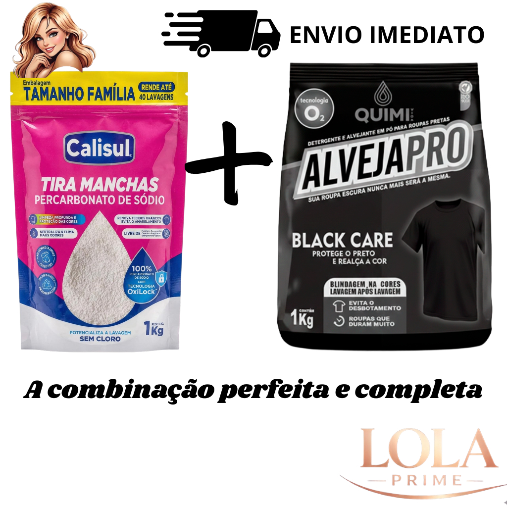 KIT PERCABONATO DE SÓDIO - Roupa Branca e Colorida 1Kg + Roupas Escuras e Pretas 1kg