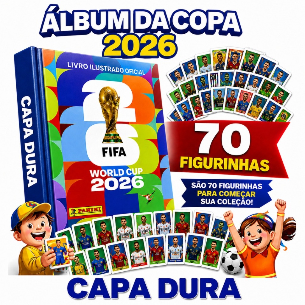 Kit Album Copa Do Mundo Fifa 2026 Capa Dura + 70 Figurinhas