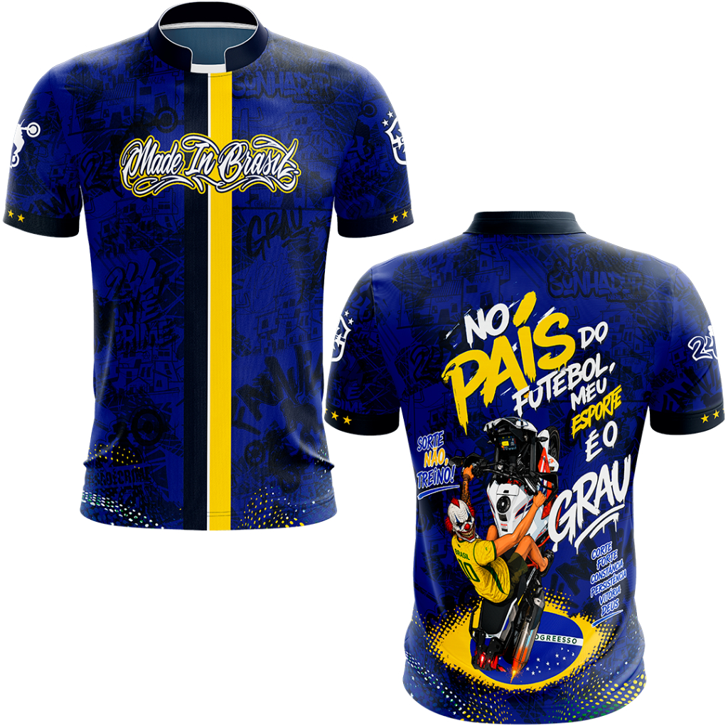 Camisa Camiseta do Brasil de Moto, Grau 244 No País do Futebol meu esporte e o Grau Copa do Mundo 2026 #007 Mod 2026
