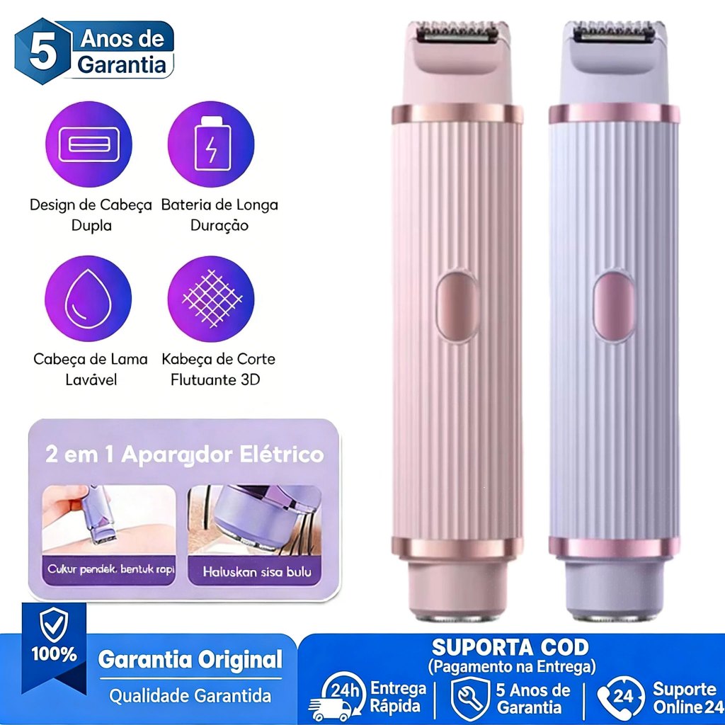 Garantia 5 anos Depilador elétrico com navalha dupla cuidado e delicadeza com sua pele, Recarregável com Tecnologia