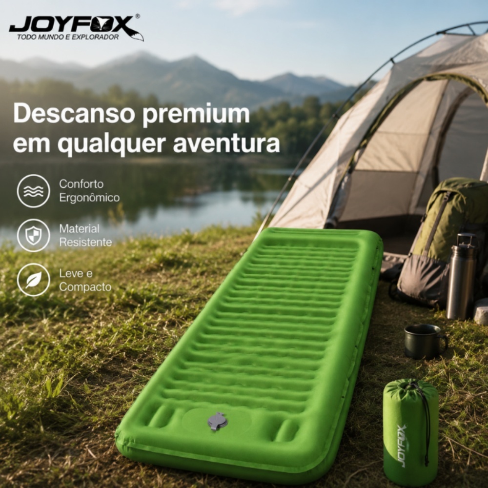 Colchão Inflável JOYFOX Camping Solteiro Enche com o Pé Sem Sopro em 2 Min Portátil