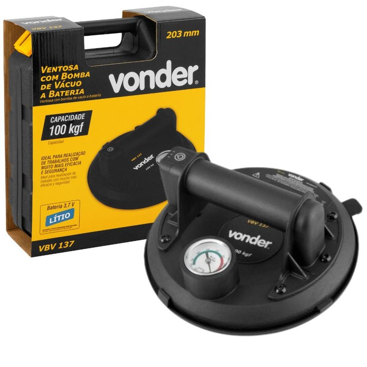 Ventosa com Bomba de Vácuo a Bateria 203mm Capacidade 100kg Bivolt VBV137 Vonder
