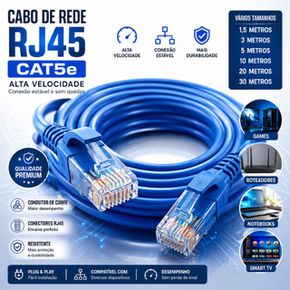 Cabo de Rede Internet Ethernet RJ45 Montado Cat5 Alta Velocidade 1.5,3,5,10,20,30 Metros