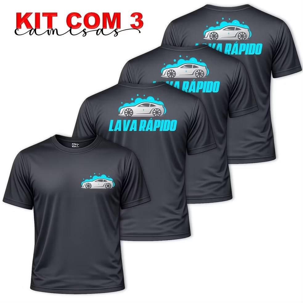 Kit com 3 Camiseta LAVA RÁPIDO Oficina Estética Automotiva Lava Jato Dry Fit
