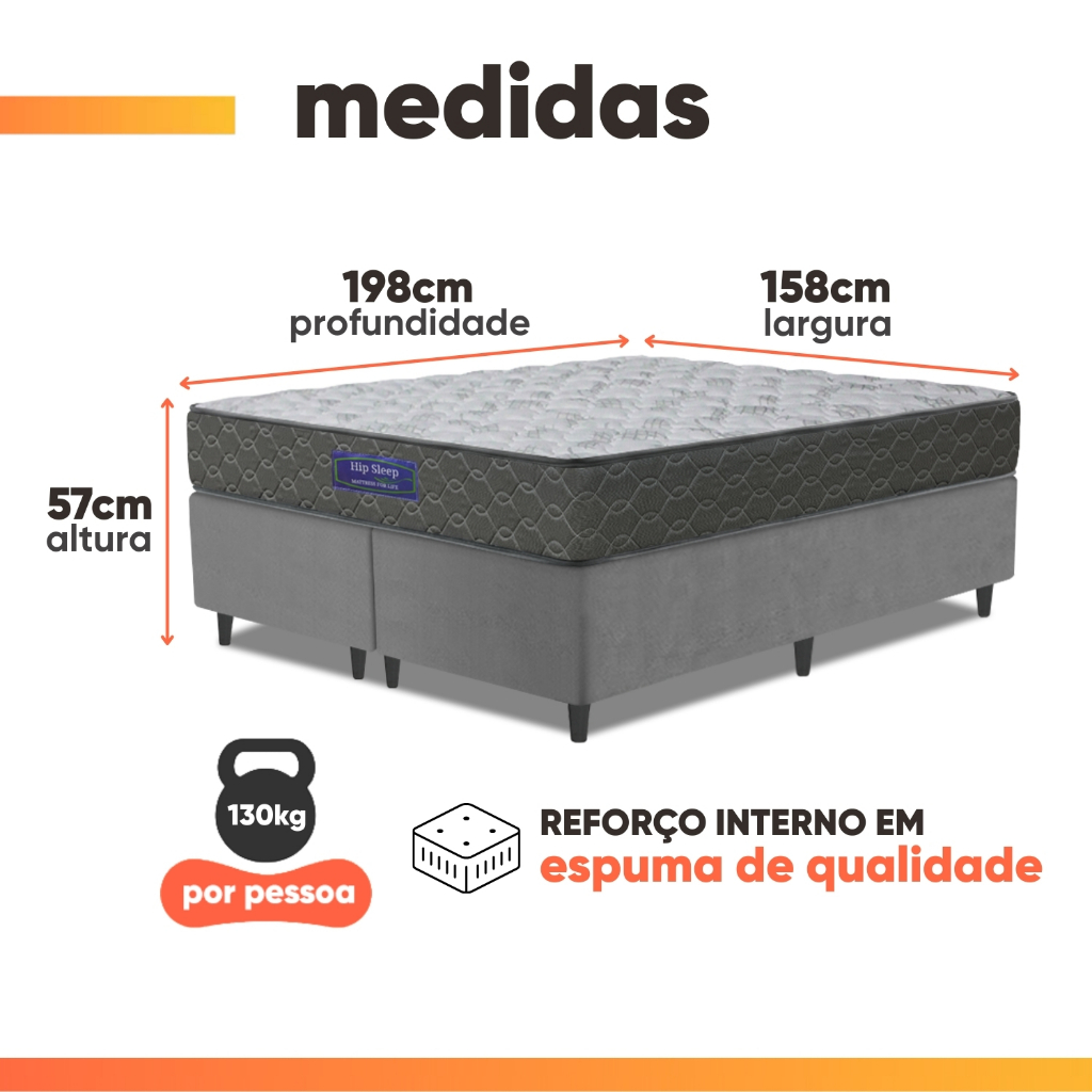 Cama Box Colchão Queen Ortopédico Espuma D33 Hiper 158x198x57cm