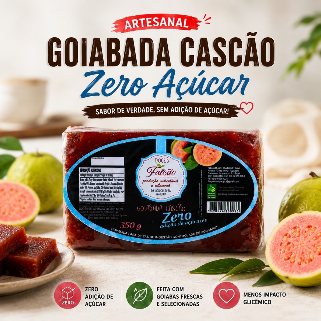 Goiabada Cascão 350g Diet Zero Adição de Açúcar Artesanal Pedaços da Fruta Sabor Caseiro