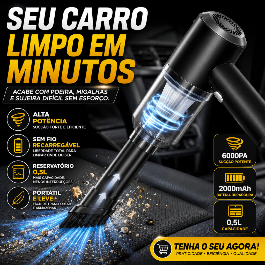 Aspirador Automotivo Portátil Sem Fio Potente Recarregável Mini Aspirador Premium para Carro