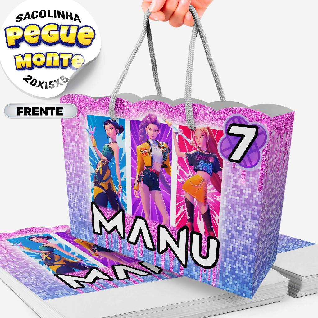 PEGUE E MONTE - Sacolinha GUERREIRAS - Sacola lembrancinha festa de aniversário