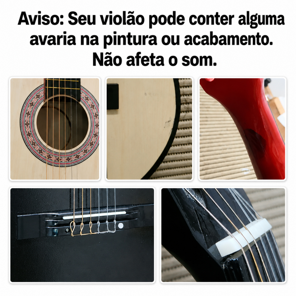 Violão Acústico Clássico para Iniciantes Destros Cordas de Aço 6 Cordas Instrumento Musical Konig