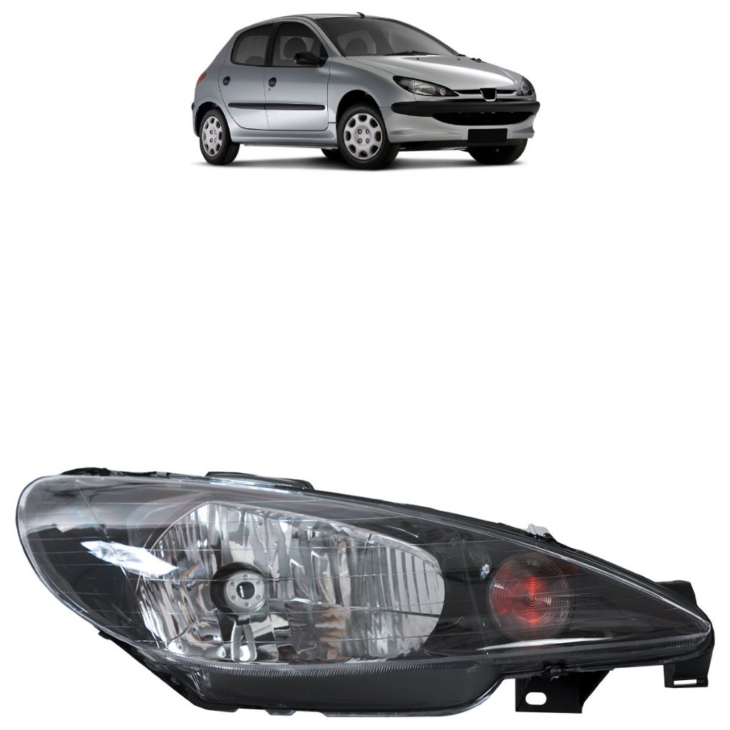 Farol Dianteiro 206 1999 2000 2001 2002 2003 2004 2005 2006 2007 2008 Máscara Negra Foco Simples