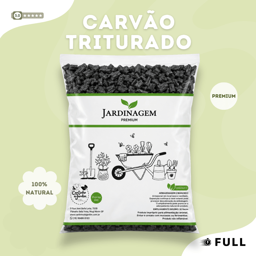 Carvão Vegetal Triturado Substrato Orquídeas, Rosas do Deserto, Cactos, Suculentas e Samambaias 5Kg