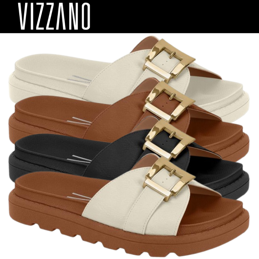 Vizzano Sandália Feminina Papete Flatform 6510.130 Tratorada com Fivela Confortável e Durável