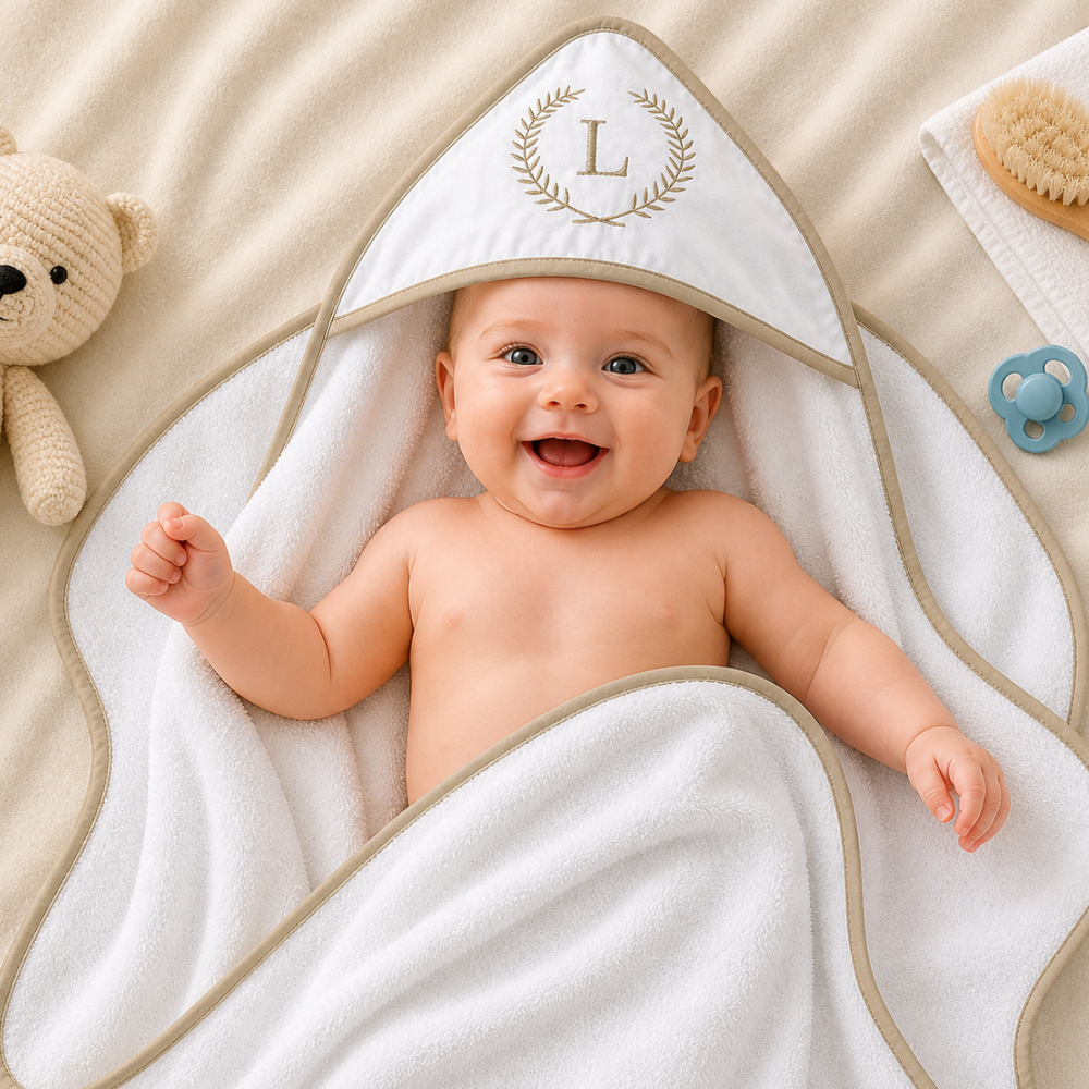 Toalha Bebê Personalizada com Inicial 100% Algodão com Capuz Saída Maternidade Menino Menina