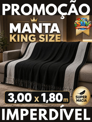 Manta King  3,00M x 1,80M Sofá Grande Grossa Decoração Sala Protetora Colcha Coberta | SUV