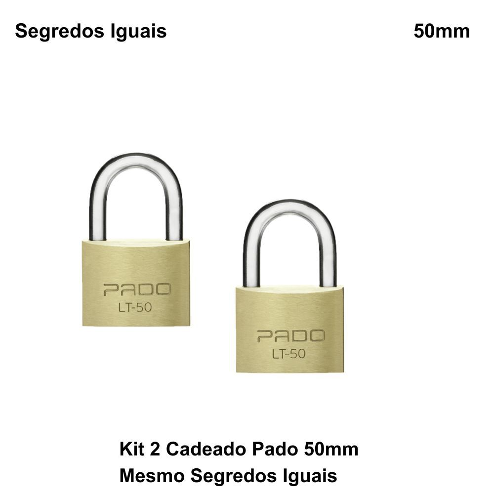 Kit 2 Cadeado Pado De 50mm Mesmo Segredo Iguais Mesma Chave 4 Chaves Iguais