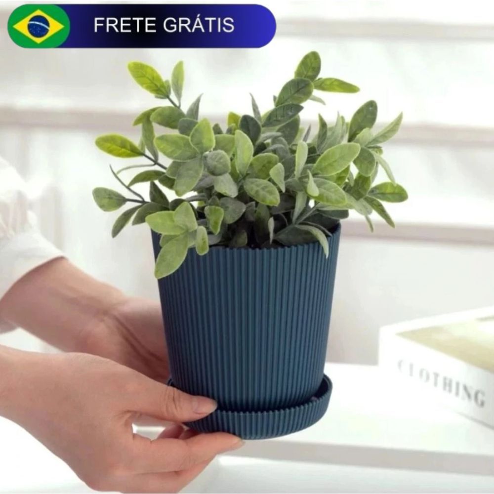 Cachepô Moderno Vaso de Plástico com Bandeja Anti-derrame para Plantas de Interior Decoração Home Office
