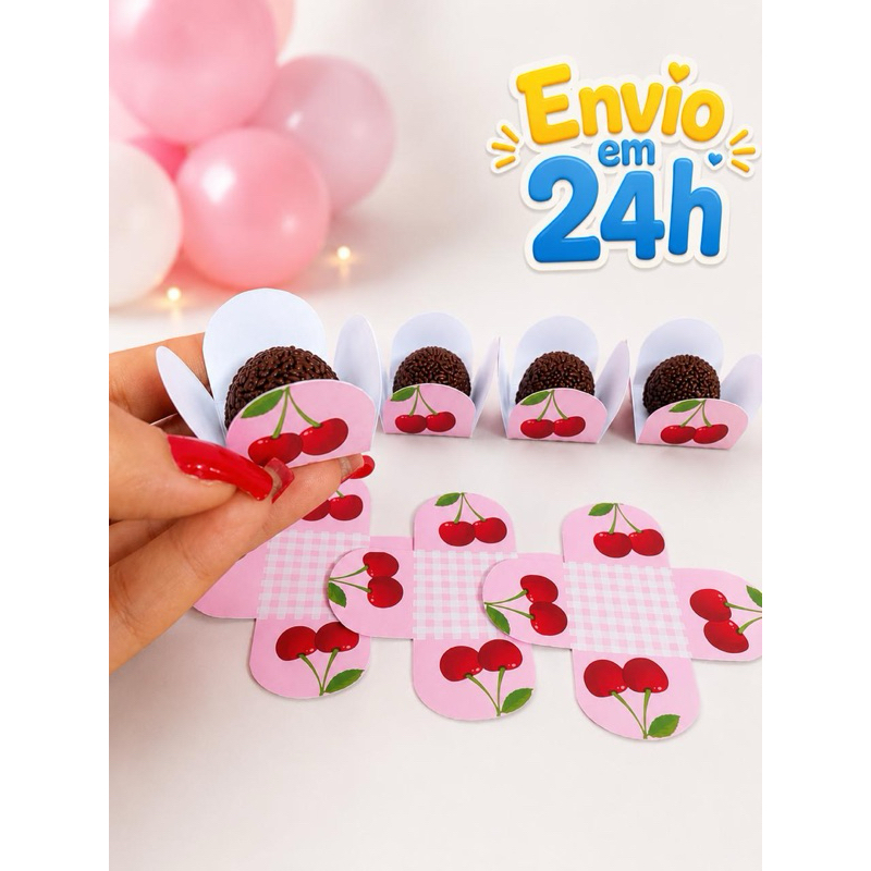 Forminha de doces Cereja personalizada no Tema | Lembrancinha de festa | Aniversário