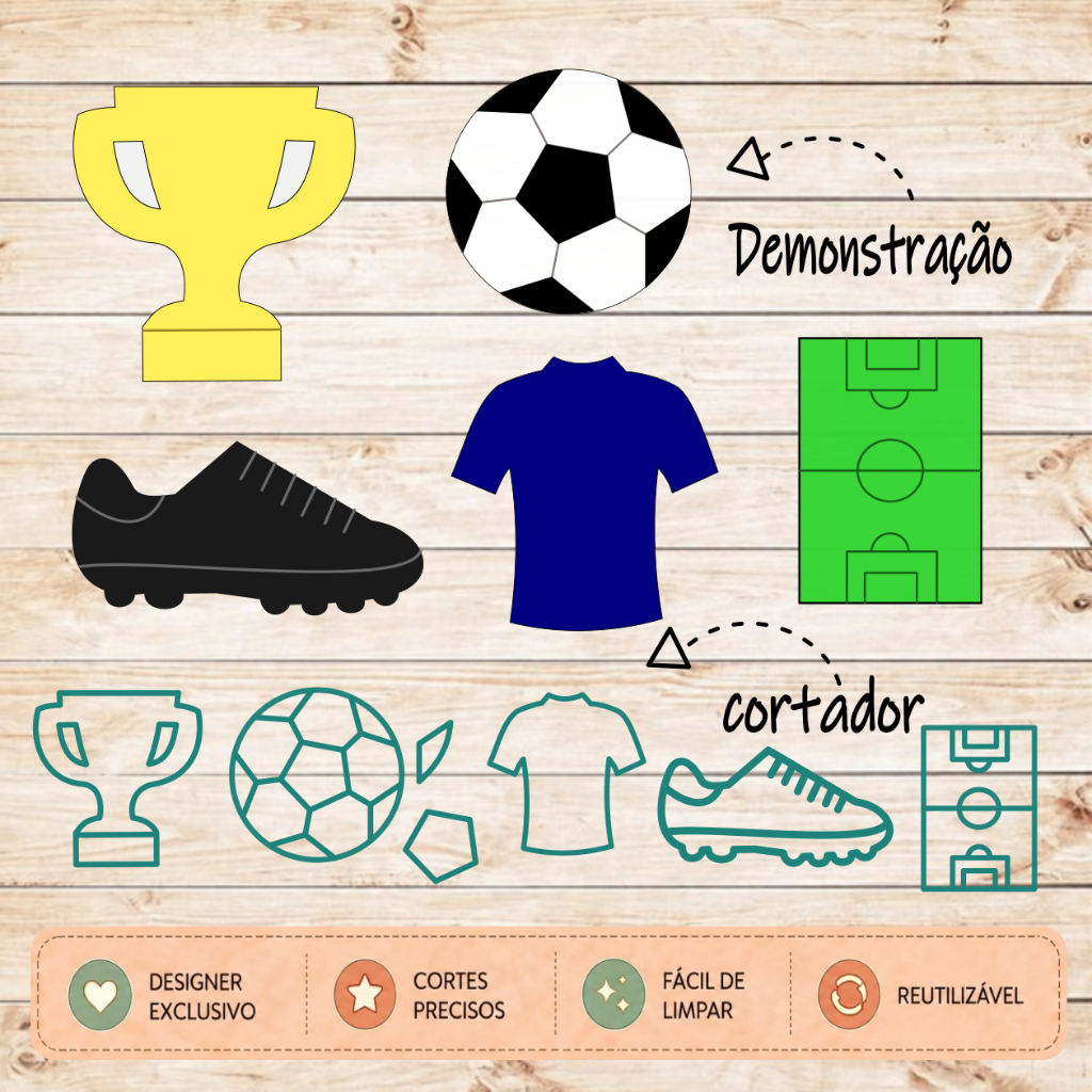 Cortado ( 10cm ) Futebol Copa Mundo Bola Chuteira Camisa Campo Taça Trofeu Molde Forminha Artesanato