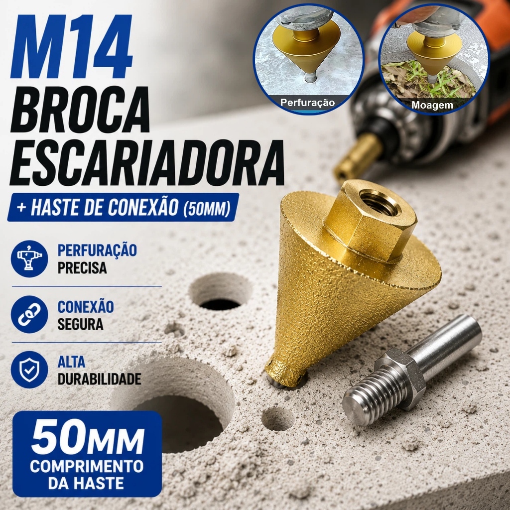 Broca de chanfro de diamante com rosca M14 Broca de corte cônica 50mm