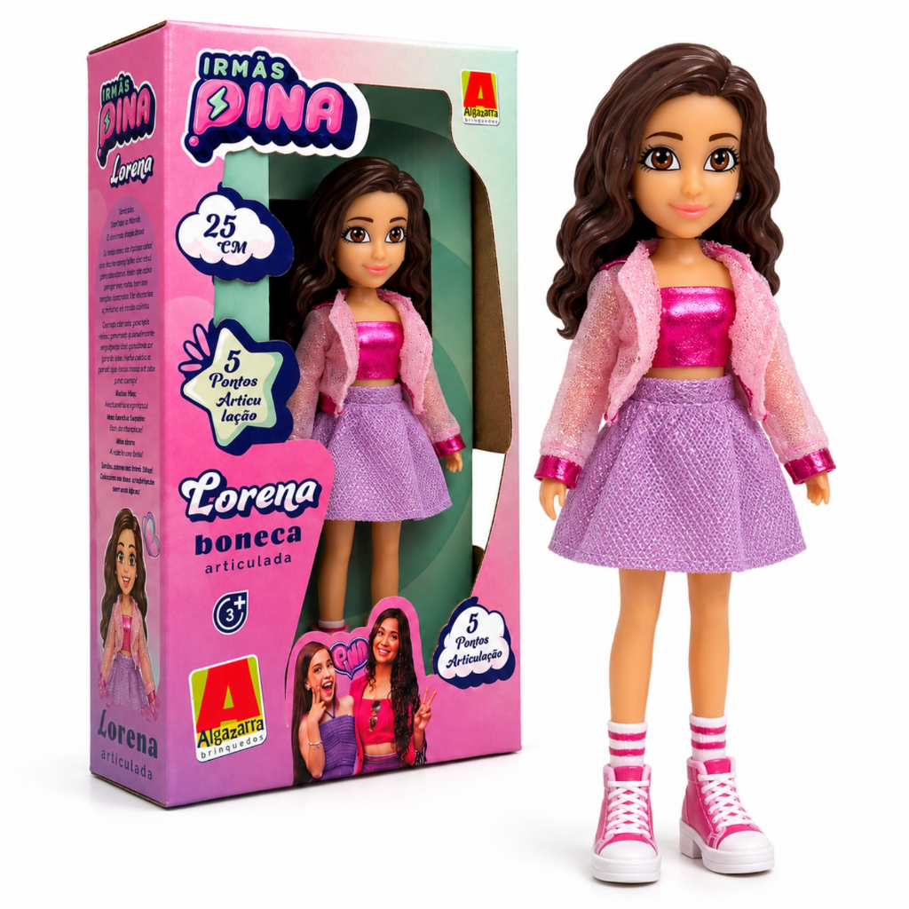 Boneca Lorena Irmãs Pina Articulada 25cm Algazarra Youtuber Influencer Menina